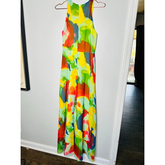 LAUREN RALPH LAUREN Multicolor Tie-Dye Chiffon A-Line Sleeveless Mekkac Gown 4 - Picture 7 of 12